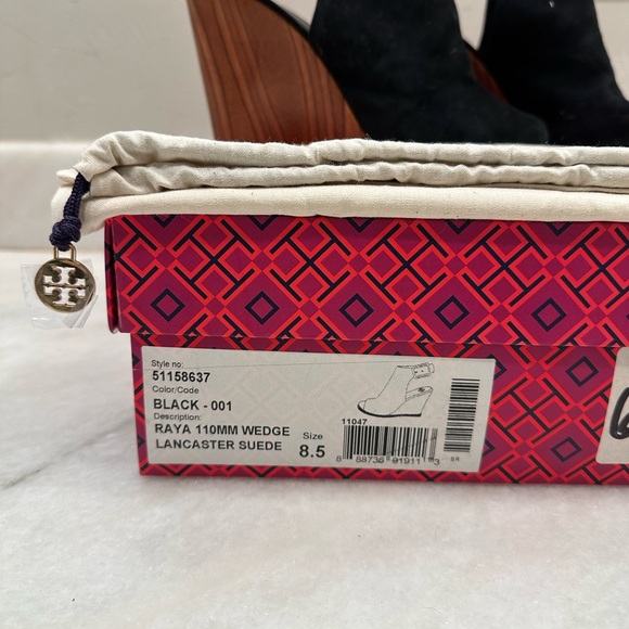 Tory Burch Black Raya Lancaster Suede Wedges - Picture 6 of 7